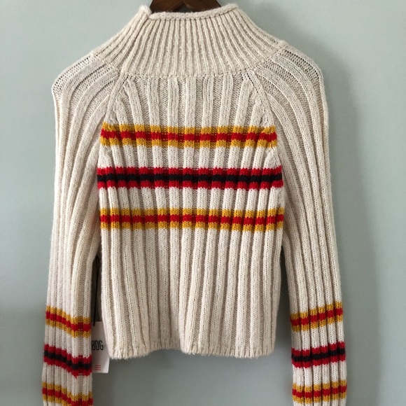 BDG Ribbed Knit Yellow & Red Striped Turtleneck Sweater Size XS - Picture 6 of 10